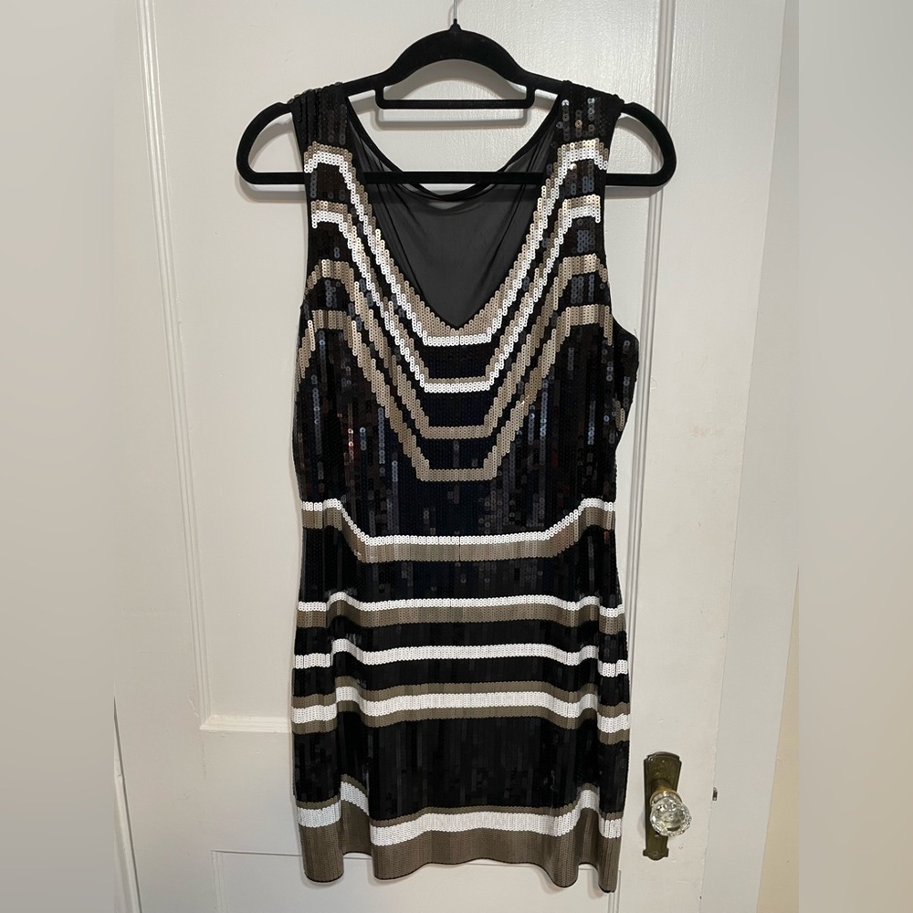 NWT Express Black and Gold Sequin Midi Dress